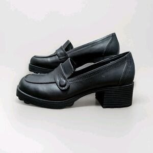Vintage Unionbay Bettie‎ Platform Loafers Chunky Black Size 6M 90s Y2K Academia